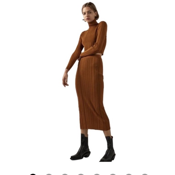 Zara Knit Ribbed Midi Bodycon Stretchy Skirt & Shirt (SET) - Picture 8 of 8